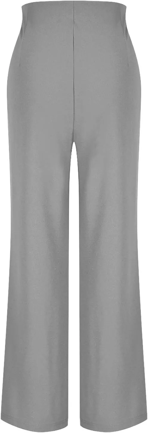 Women Tummy Control Button Pant High Waisted Wide Leg Pants Stretch Work Office Business Casual Trousers Pockets