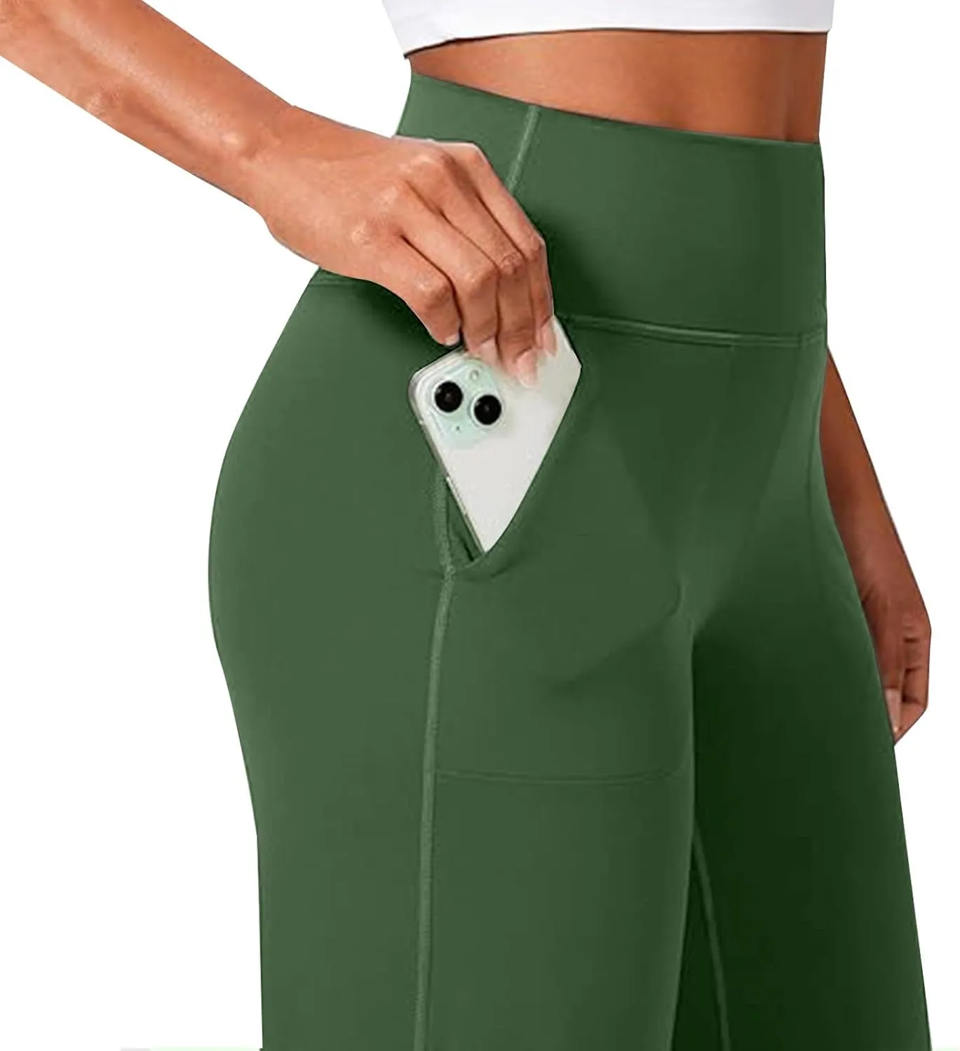 Women Wide Leg Yoga Pants with Pocket High Waist Straight Leg Dress Pants Tummy Control Leggings Flare Athletic Pant
