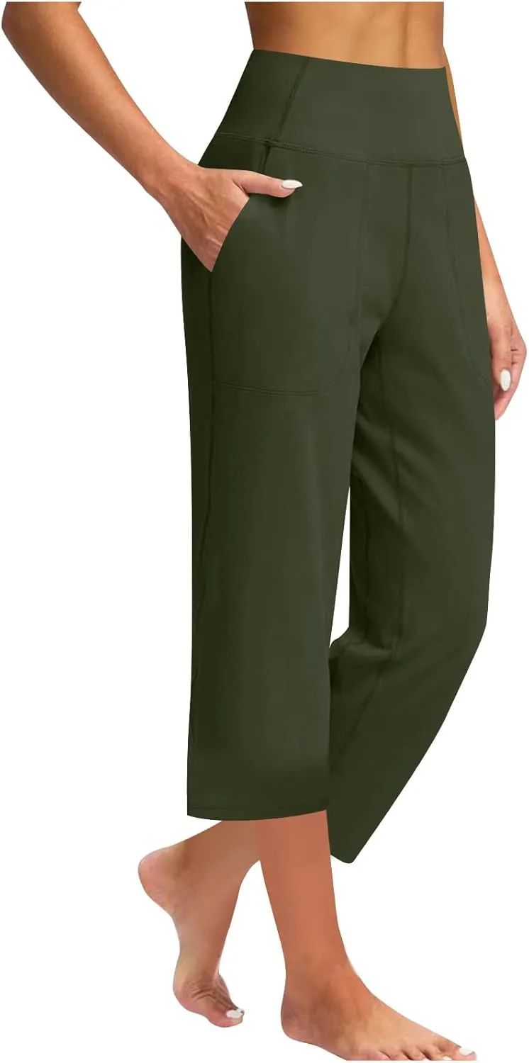Women Yoga Capri Pants 2025 High Waist Solid Pant Wide Leg Workout Crop Summer Pants for Casual, Travel, Exercise
