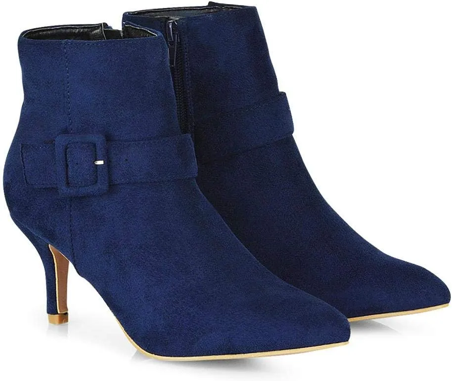 Womens Ankle Boots Kitten Low Heel Pointed Toe Booties Shoes