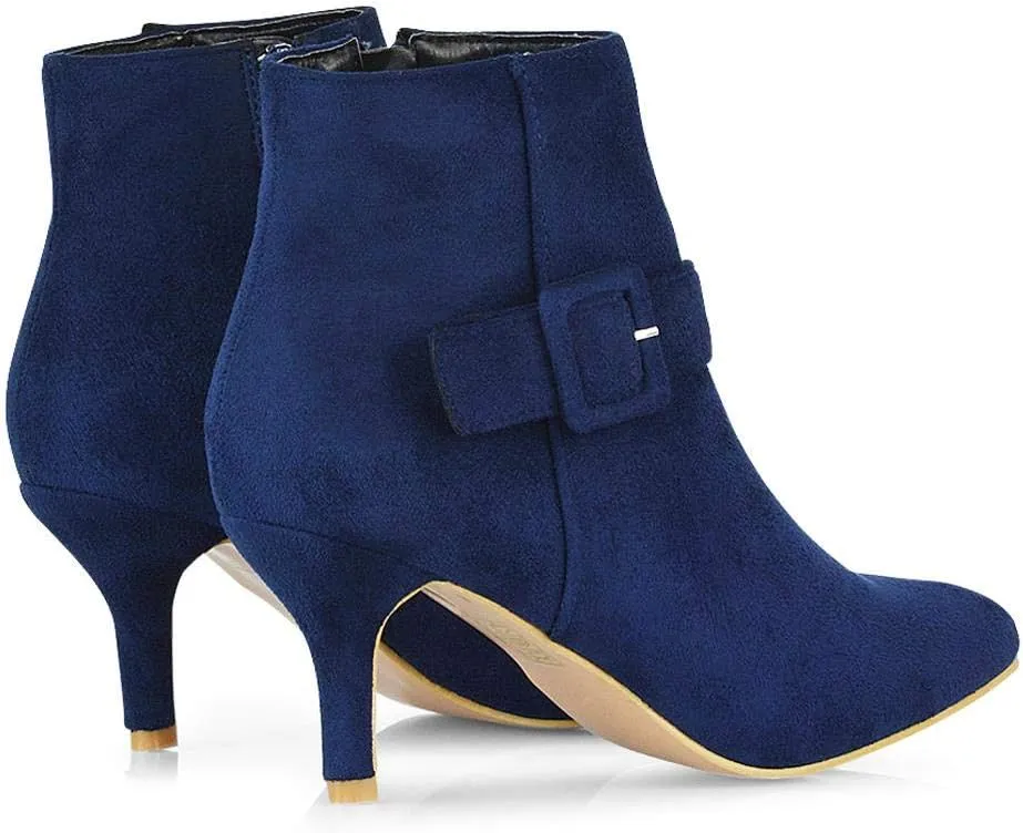 Womens Ankle Boots Kitten Low Heel Pointed Toe Booties Shoes