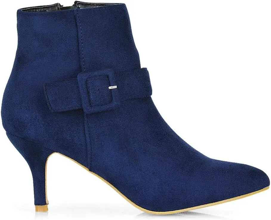 Womens Ankle Boots Kitten Low Heel Pointed Toe Booties Shoes