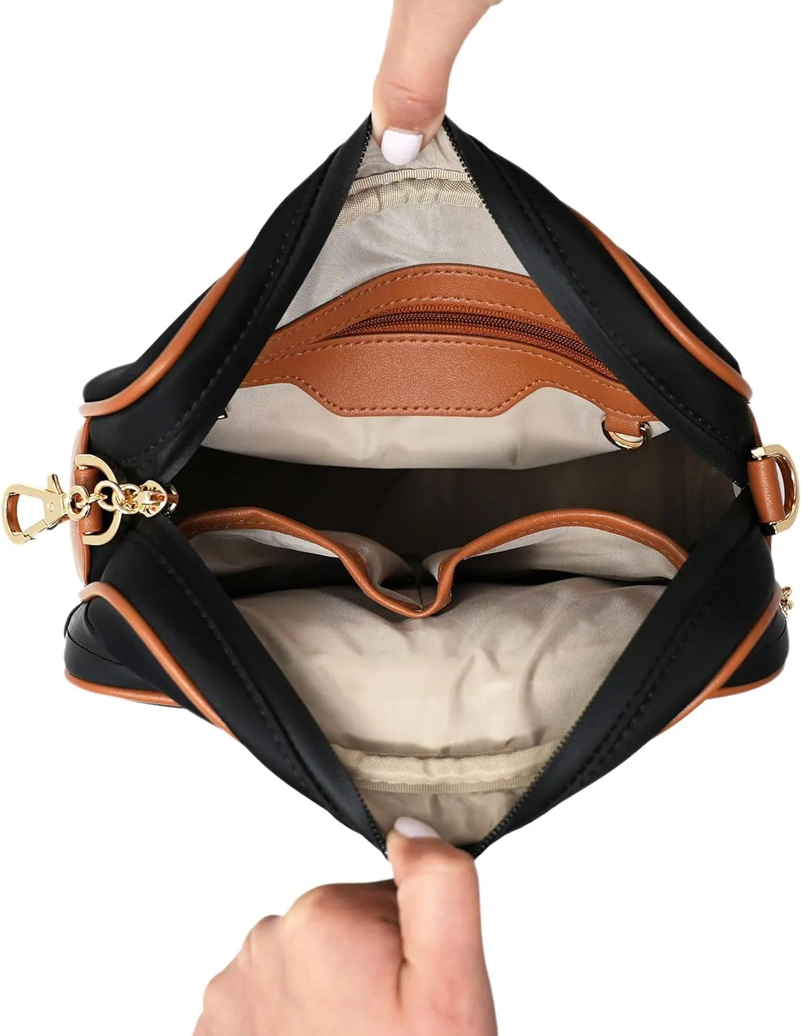 Womens Anti-Theft Water-Proof Travel Crossbody Bag with Locking Clasps Chain Strap