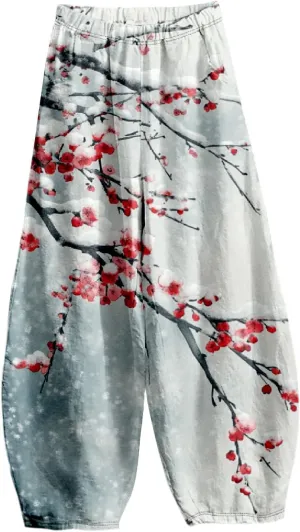 Womens Baggy Cotton Linen Blend Lantern Trousers Ladies Summer Casual Elastic Waist Hippie Wide Leg Palazzo Pants