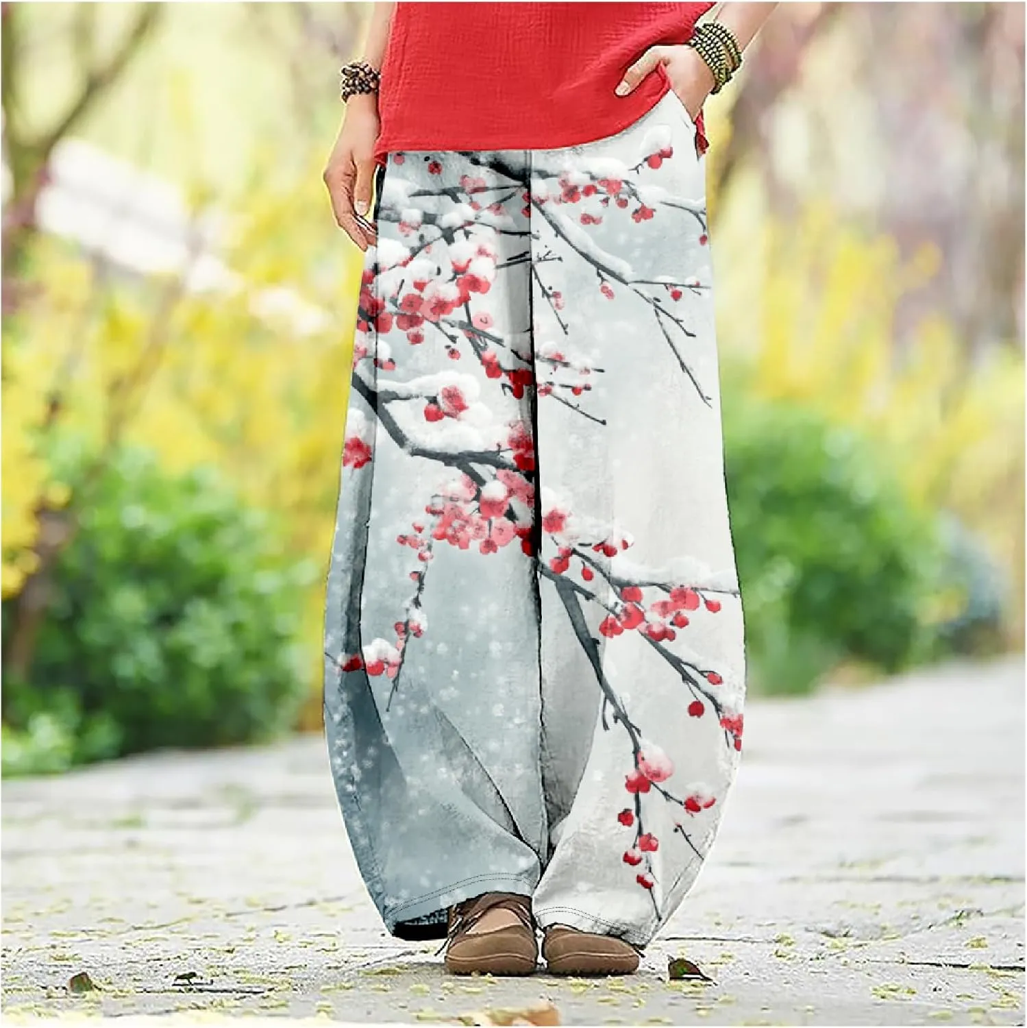 Womens Baggy Cotton Linen Blend Lantern Trousers Ladies Summer Casual Elastic Waist Hippie Wide Leg Palazzo Pants