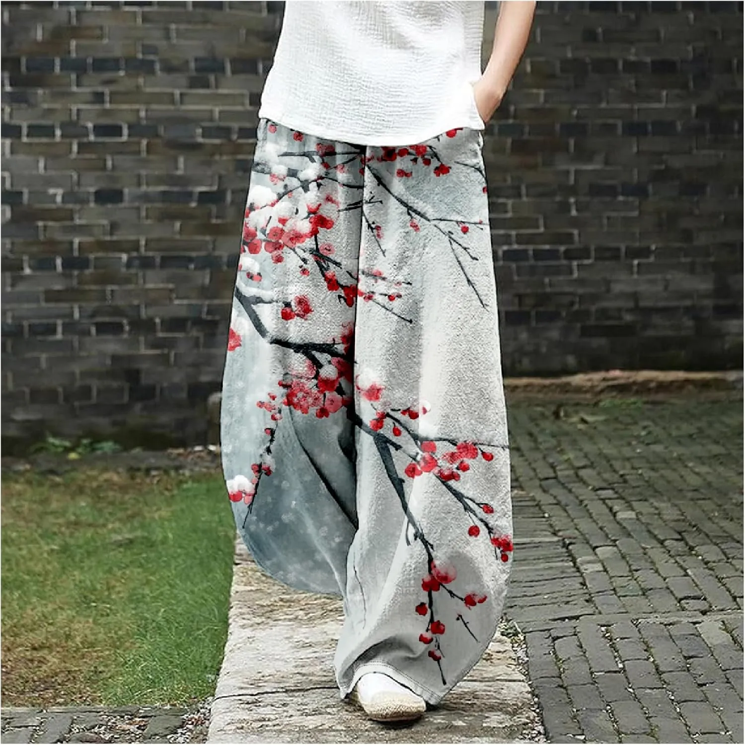 Womens Baggy Cotton Linen Blend Lantern Trousers Ladies Summer Casual Elastic Waist Hippie Wide Leg Palazzo Pants