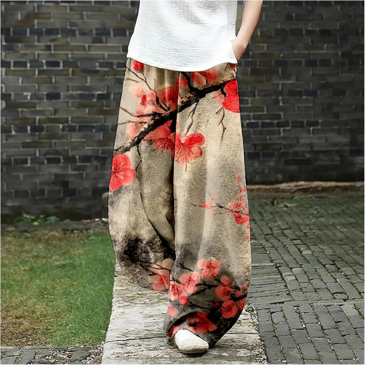 Womens Baggy Cotton Linen Blend Lantern Trousers Ladies Summer Casual Elastic Waist Hippie Wide Leg Palazzo Pants