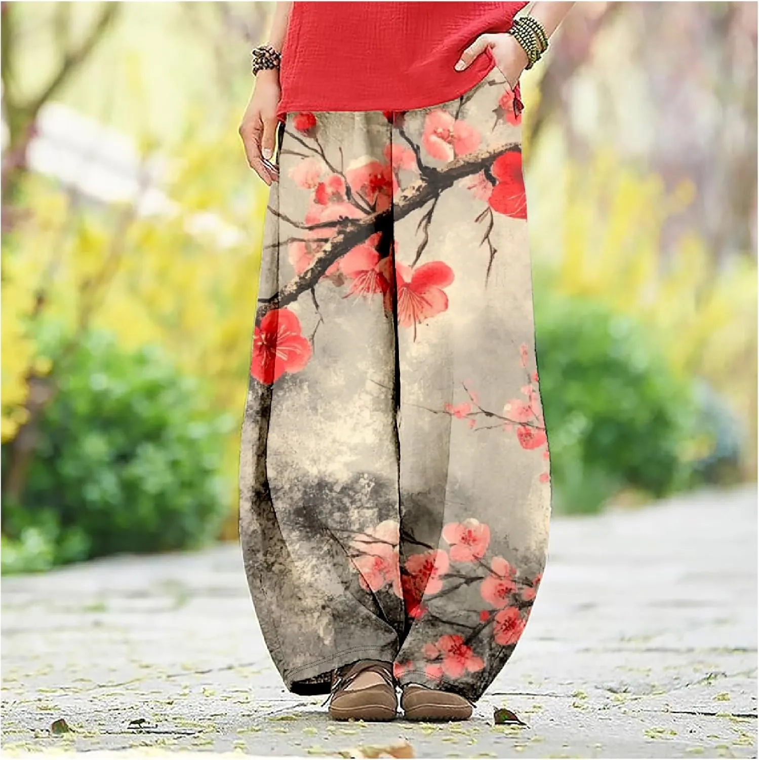 Womens Baggy Cotton Linen Blend Lantern Trousers Ladies Summer Casual Elastic Waist Hippie Wide Leg Palazzo Pants