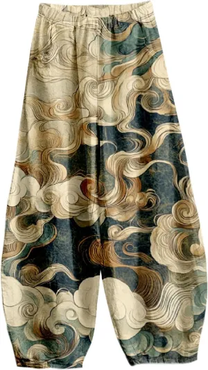Womens Baggy Cotton Linen Blend Lantern Trousers Ladies Summer Casual Elastic Waist Hippie Wide Leg Palazzo Pants