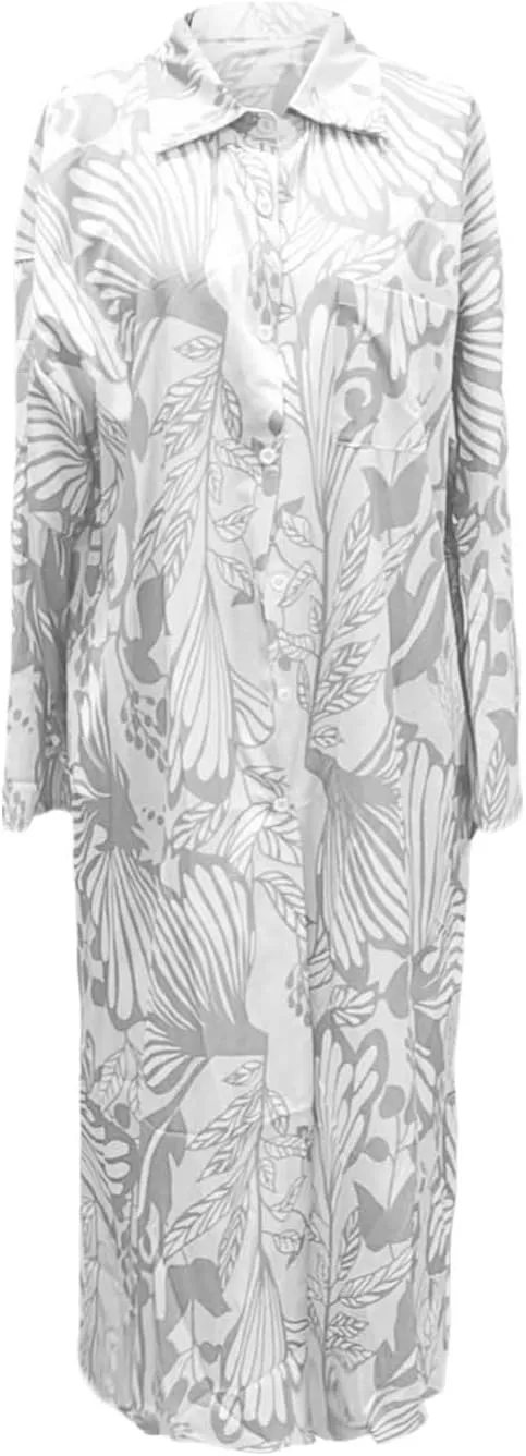Womens Boho Shirt Dress Casual Summer Spring Floral Print Button Down Roll Up Sleeve Maxi Dress Beach Coverup Tunic
