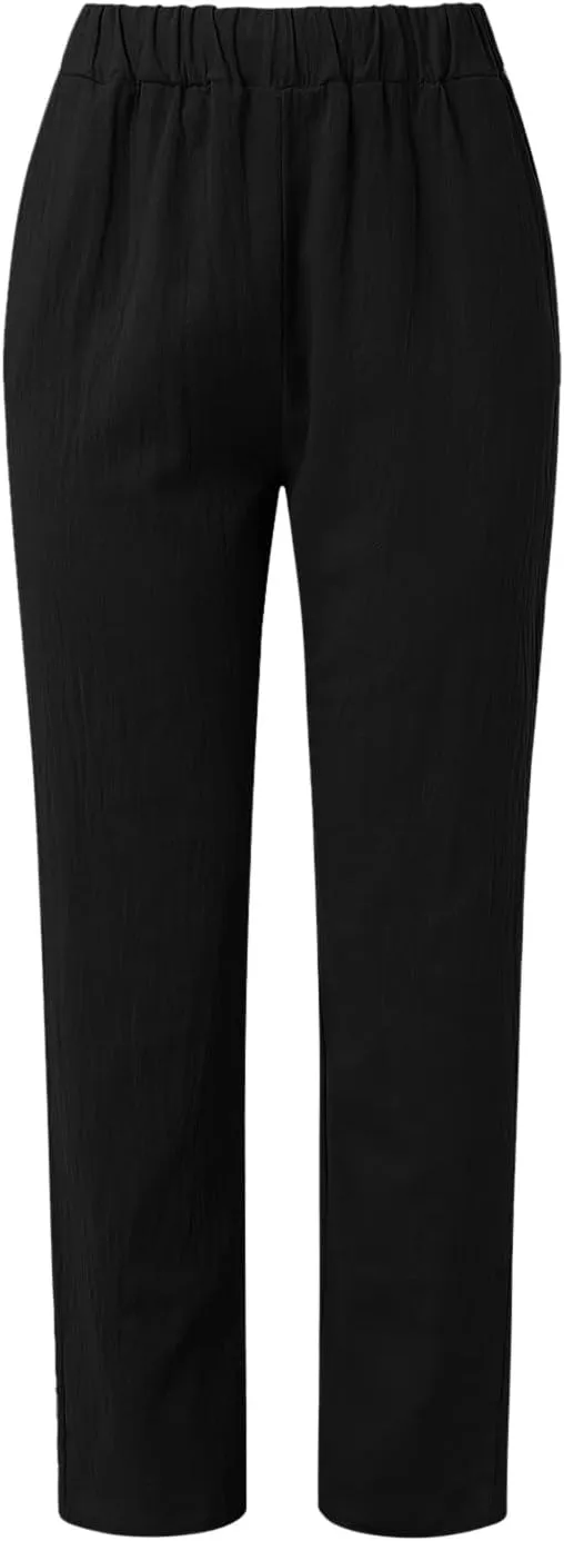 Womens Bootcut Dress Pants Women Linen Pants Casual High Waisted Button Stretchy Business Work Casual Trousers
