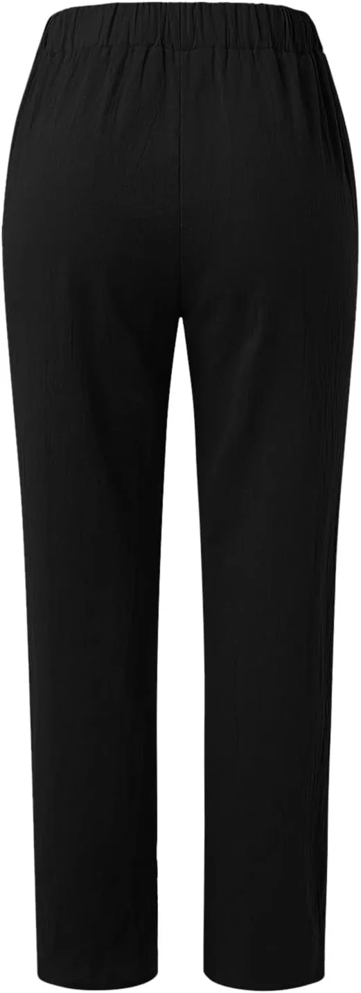 Womens Bootcut Dress Pants Women Linen Pants Casual High Waisted Button Stretchy Business Work Casual Trousers