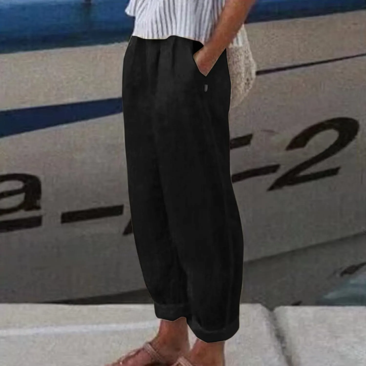Womens Bootcut Dress Pants Women Linen Pants Casual High Waisted Button Stretchy Business Work Casual Trousers