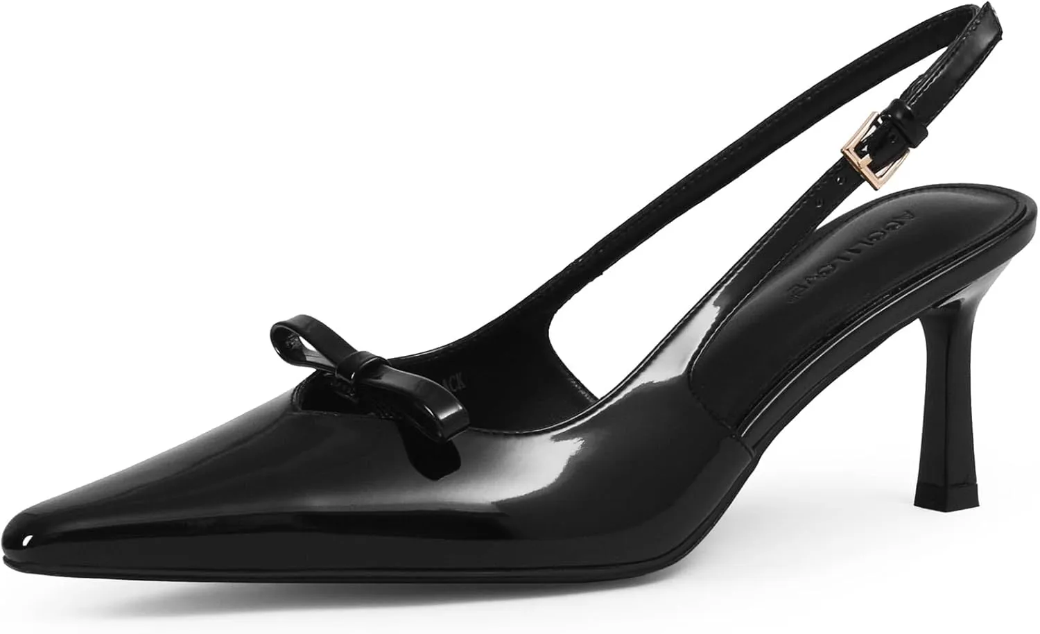 Women's Bow Pumps 2.8 in Kitten Heels Closed Pointed Toe V-Cut Slingback Faux Patent Leather