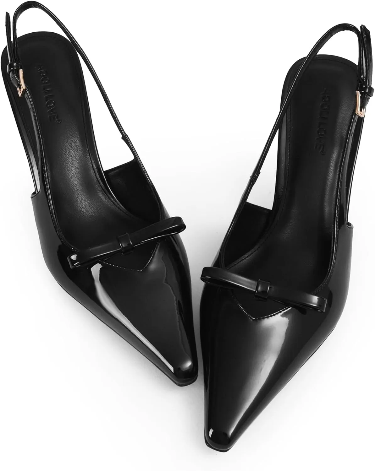 Women's Bow Pumps 2.8 in Kitten Heels Closed Pointed Toe V-Cut Slingback Faux Patent Leather