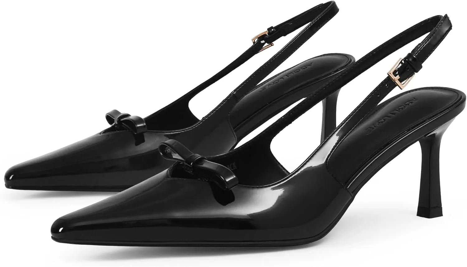 Women's Bow Pumps 2.8 in Kitten Heels Closed Pointed Toe V-Cut Slingback Faux Patent Leather