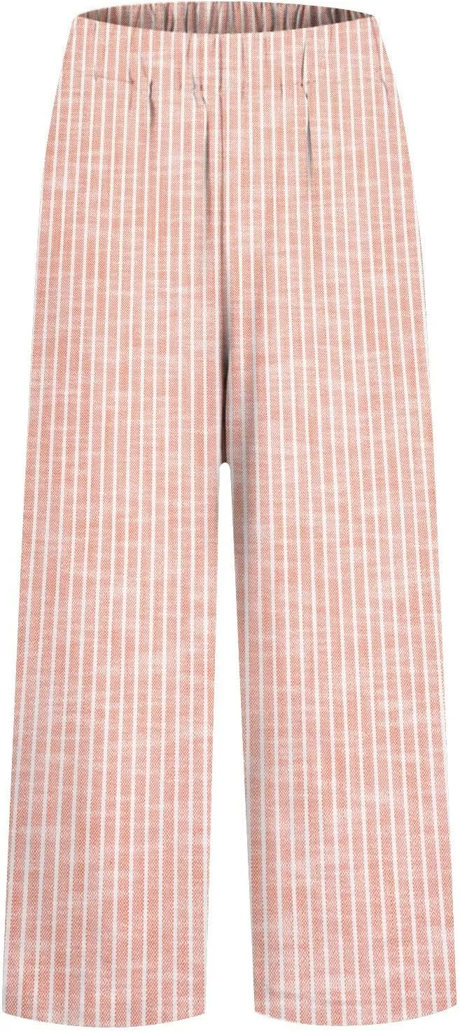 Women's Casual Boho Floral Print Cotton Linen Pants Elastic Waisted Drawstring Summer Spring Beach Baggy Capri