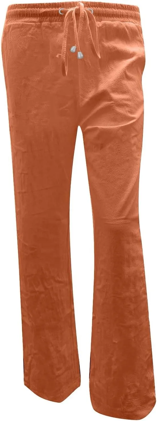 Womens Casual Summer Beach Cotton Linen Pants Lightweight Elastic Waist Drawstring Plus Size Workout Lounge Trousers