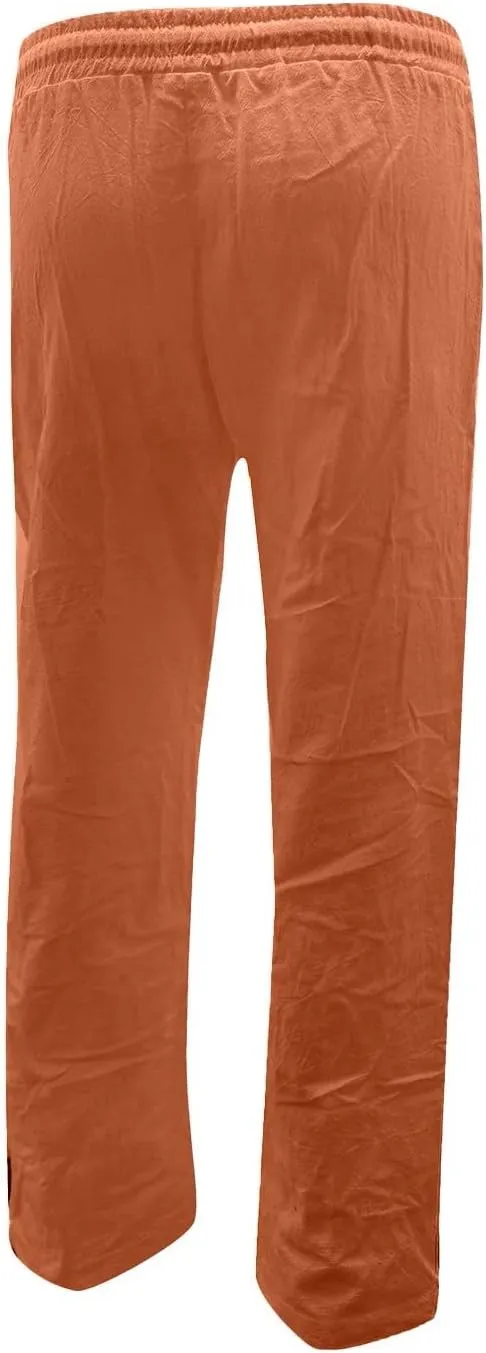 Womens Casual Summer Beach Cotton Linen Pants Lightweight Elastic Waist Drawstring Plus Size Workout Lounge Trousers