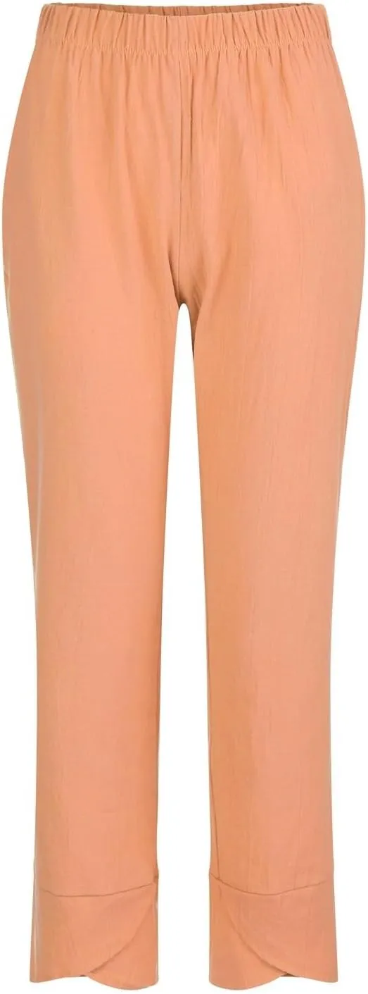 Women's Cotton Linen Capri Pants Casual Cropped Baggy Trousers Comfy Loose Palazzo Lounge Pants with Pockets