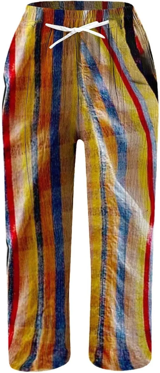 Women's Cotton Linen Pants Wide Leg Casual Loose Drawstring High Waist Palazzo Trousers Lightweight Pants