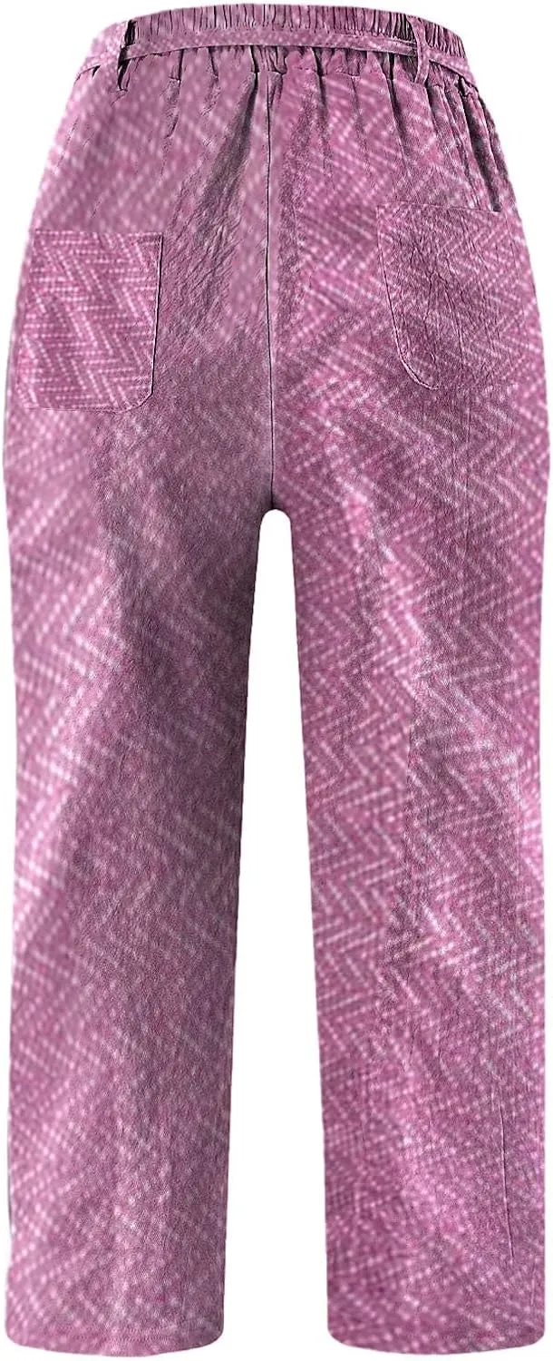 Women's Cotton Linen Pants Wide Leg Casual Loose Drawstring High Waist Palazzo Trousers Lightweight Pants