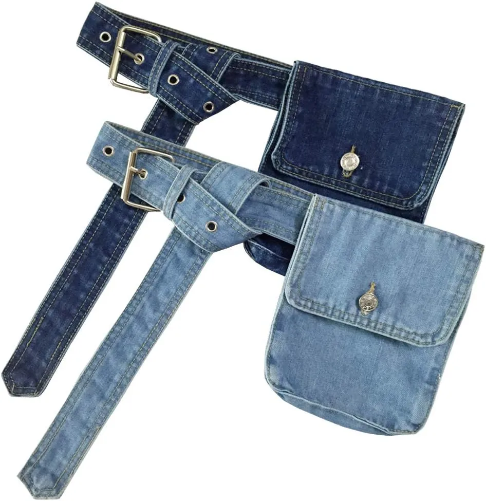 Women's Denim Waist Belt Fanny Pack Waist Bag with Removable Belt Bag