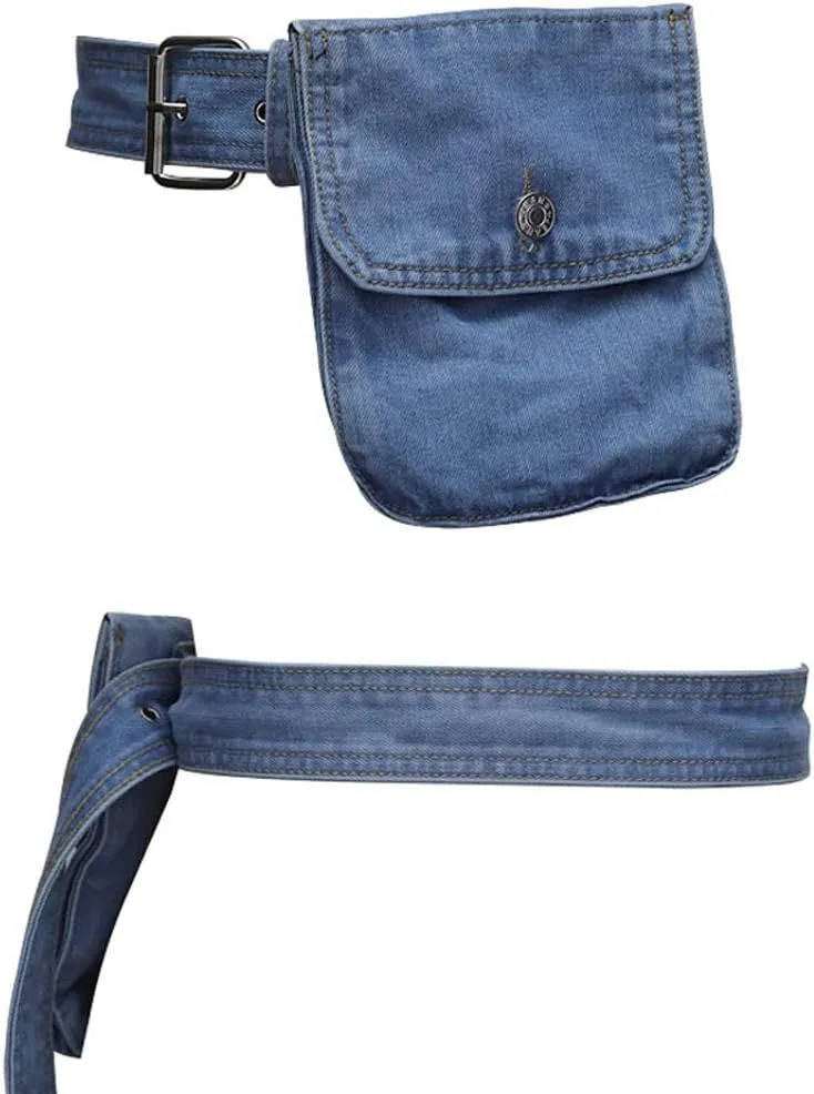 Women's Denim Waist Belt Fanny Pack Waist Bag with Removable Belt Bag