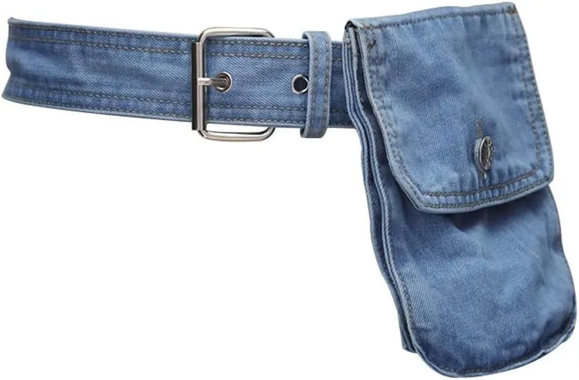 Women's Denim Waist Belt Fanny Pack Waist Bag with Removable Belt Bag