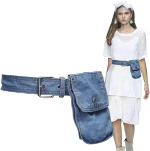 Women's Denim Waist Belt Fanny Pack Waist Bag with Removable Belt Bag