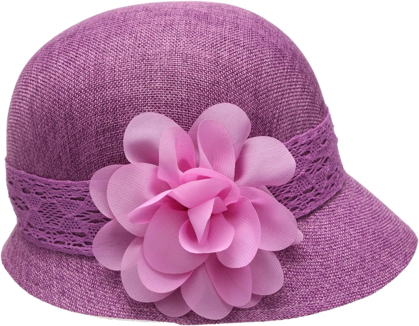 Women's Gatsby Linen Cloche Hat with Lace Band and Flower
