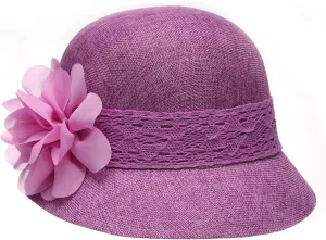 Women's Gatsby Linen Cloche Hat with Lace Band and Flower