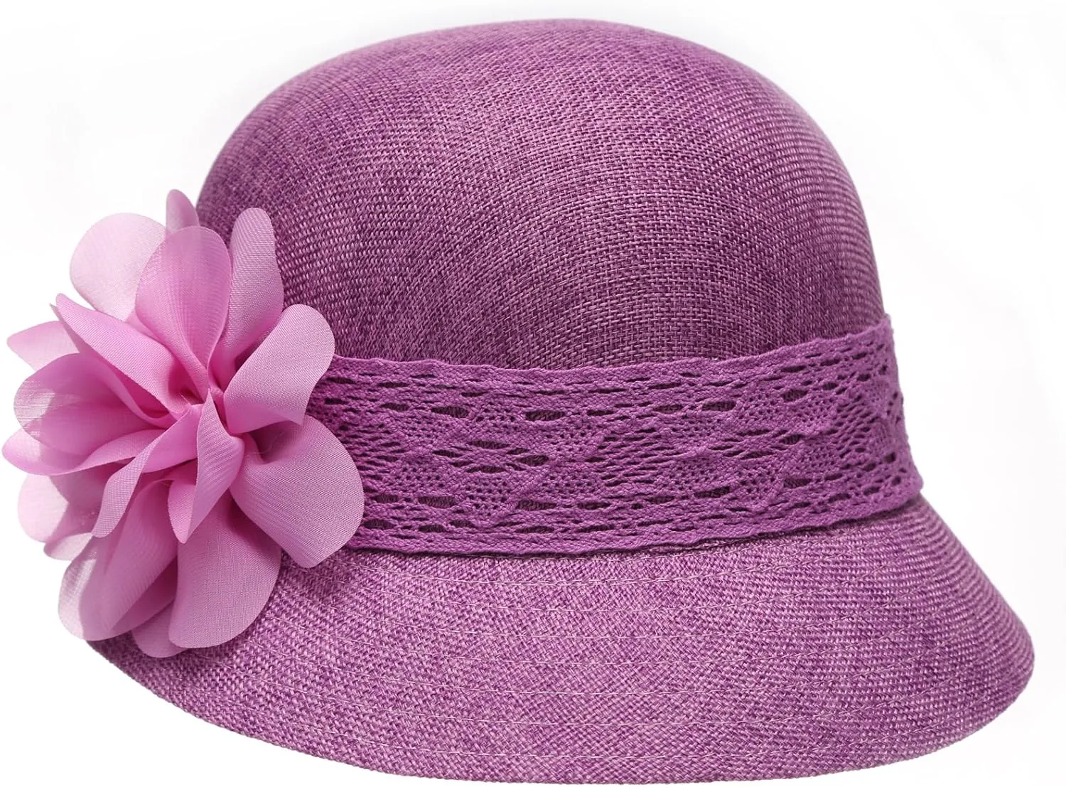 Women's Gatsby Linen Cloche Hat with Lace Band and Flower
