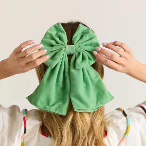 Women's Happiness Is Here Velvet Hair Bow, Handmade, Barrette Clip, Green