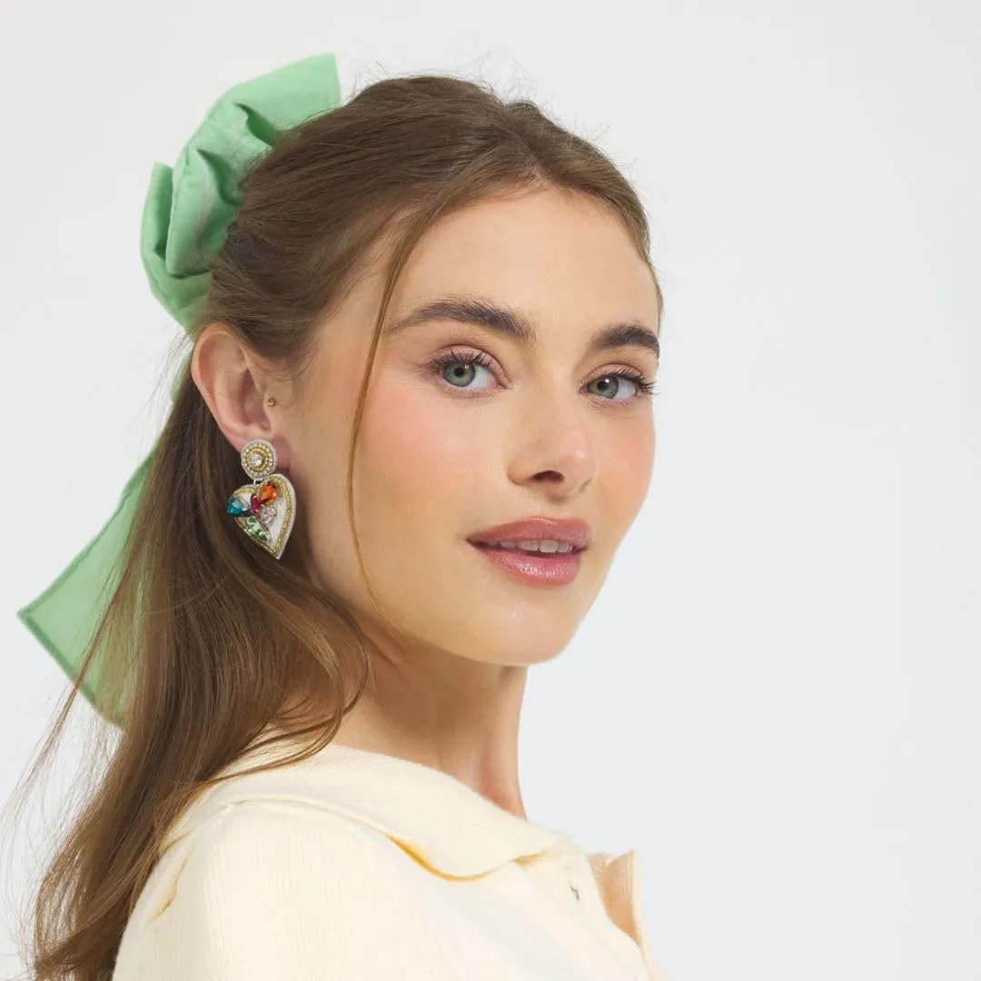 Women's Happiness Is Here Velvet Hair Bow, Handmade, Barrette Clip, Green