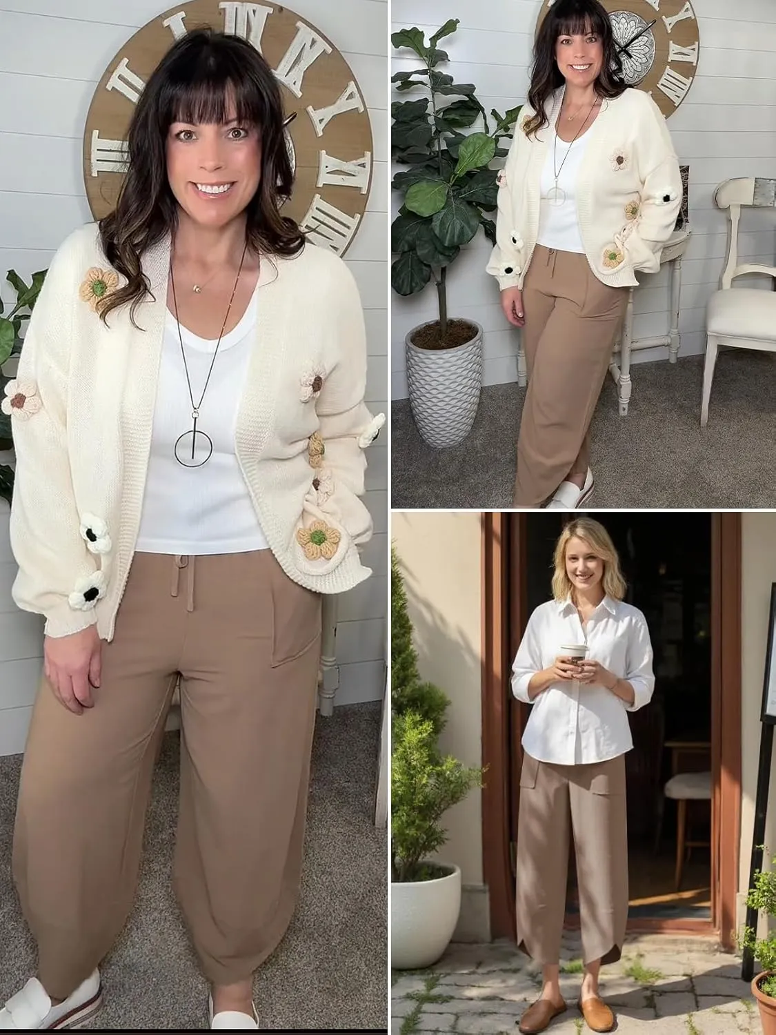 Women's Harem Cotton Linen Pants Wide Leg Barrel Baggy Sweatpants Palazzo Elastic Waist Trousers with Pockets Beach