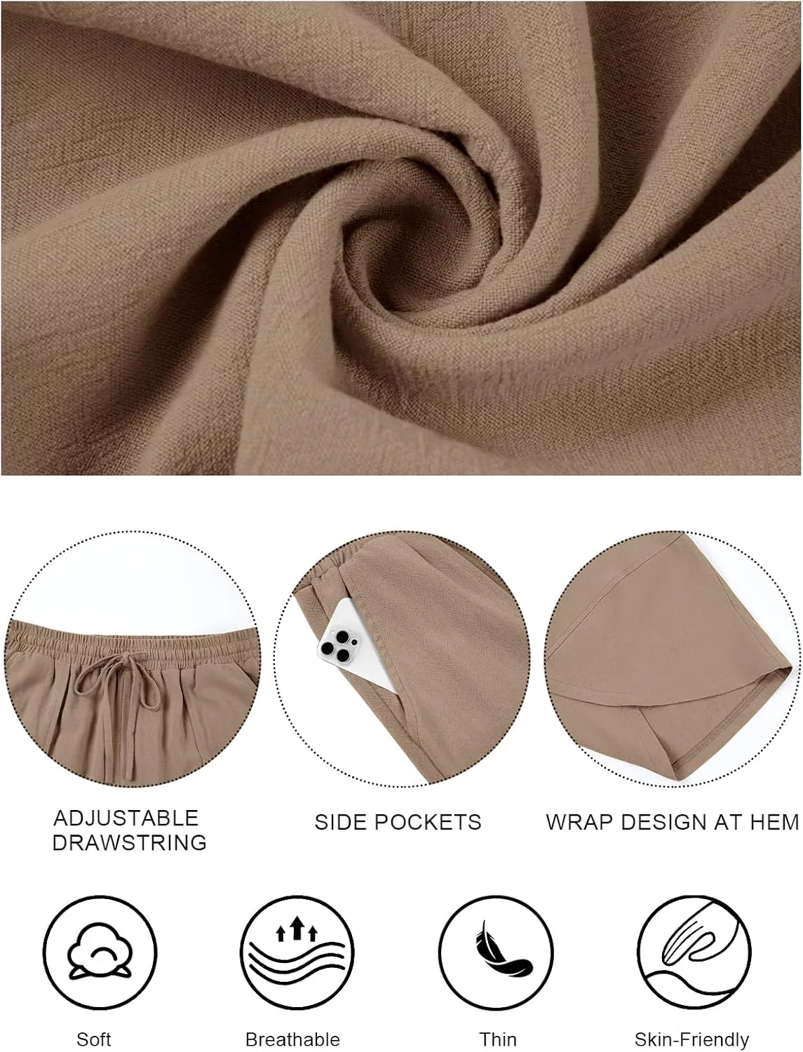 Women's Harem Cotton Linen Pants Wide Leg Barrel Baggy Sweatpants Palazzo Elastic Waist Trousers with Pockets Beach