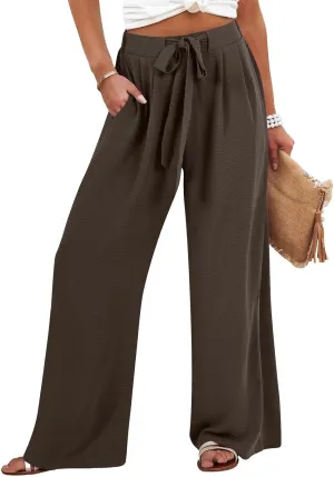 Womens High Waisted Wide Leg Drawstring Pants Office Elegant Fit Stretch Waistband Trousers Evening Party Casual Pant