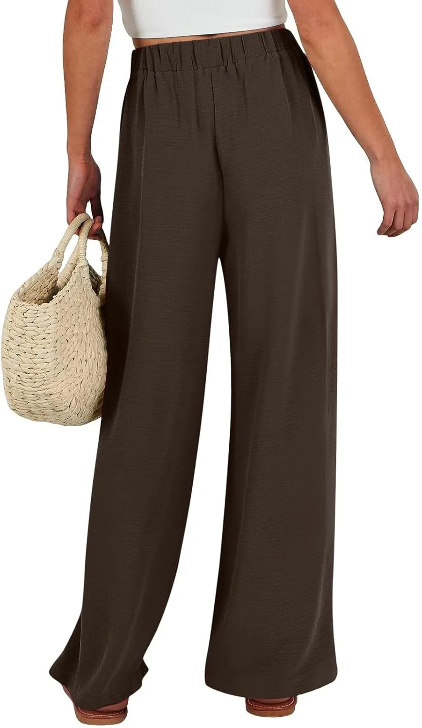 Womens High Waisted Wide Leg Drawstring Pants Office Elegant Fit Stretch Waistband Trousers Evening Party Casual Pant