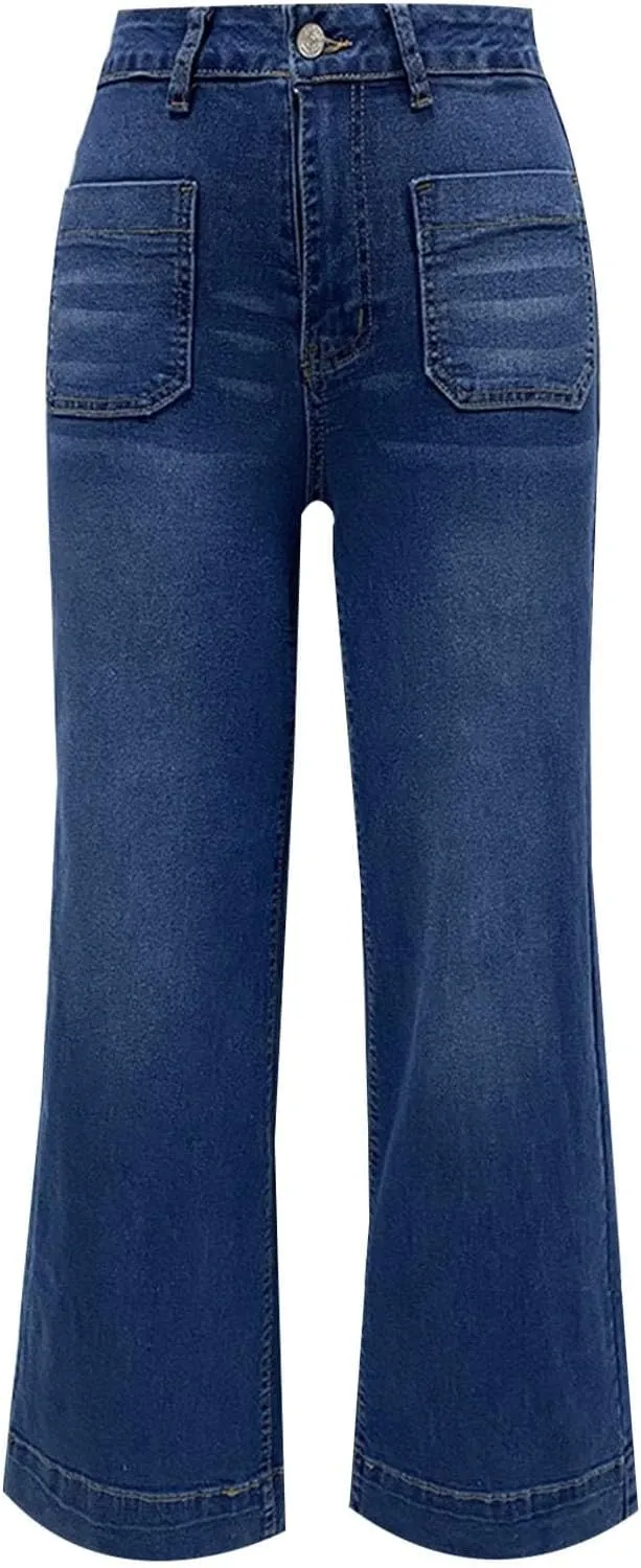 Women's High Waisted Wide Leg Jeans with Forward Pockets Trendy Casual Denim Pants for Comfort and Style Everyday