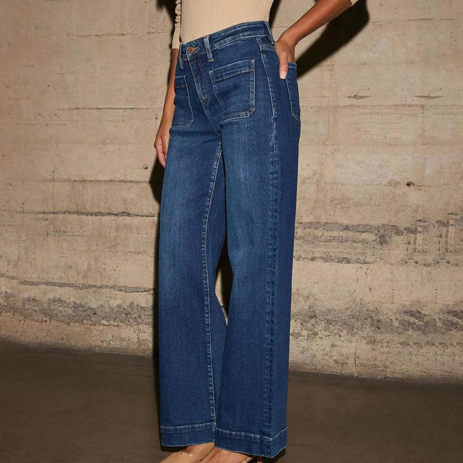 Women's High Waisted Wide Leg Jeans with Forward Pockets Trendy Casual Denim Pants for Comfort and Style Everyday