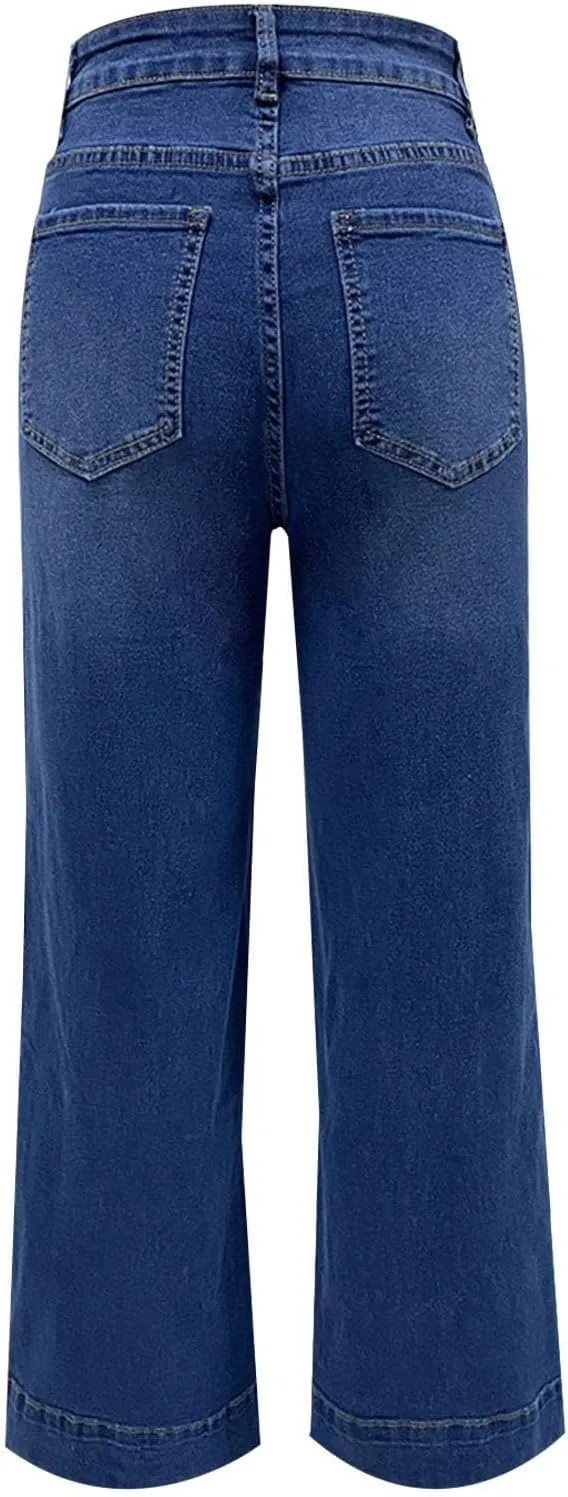 Women's High Waisted Wide Leg Jeans with Forward Pockets Trendy Casual Denim Pants for Comfort and Style Everyday