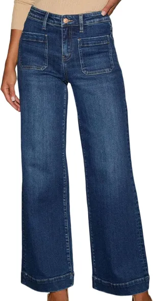 Women's High Waisted Wide Leg Jeans with Forward Pockets Trendy Casual Denim Pants for Comfort and Style Everyday