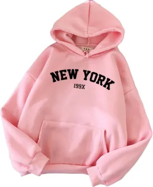 Womens Kawaii Solid Color Long Sleeve Drawstring Printed Pullover Hoodies Soft Sweatshirts with Pockets