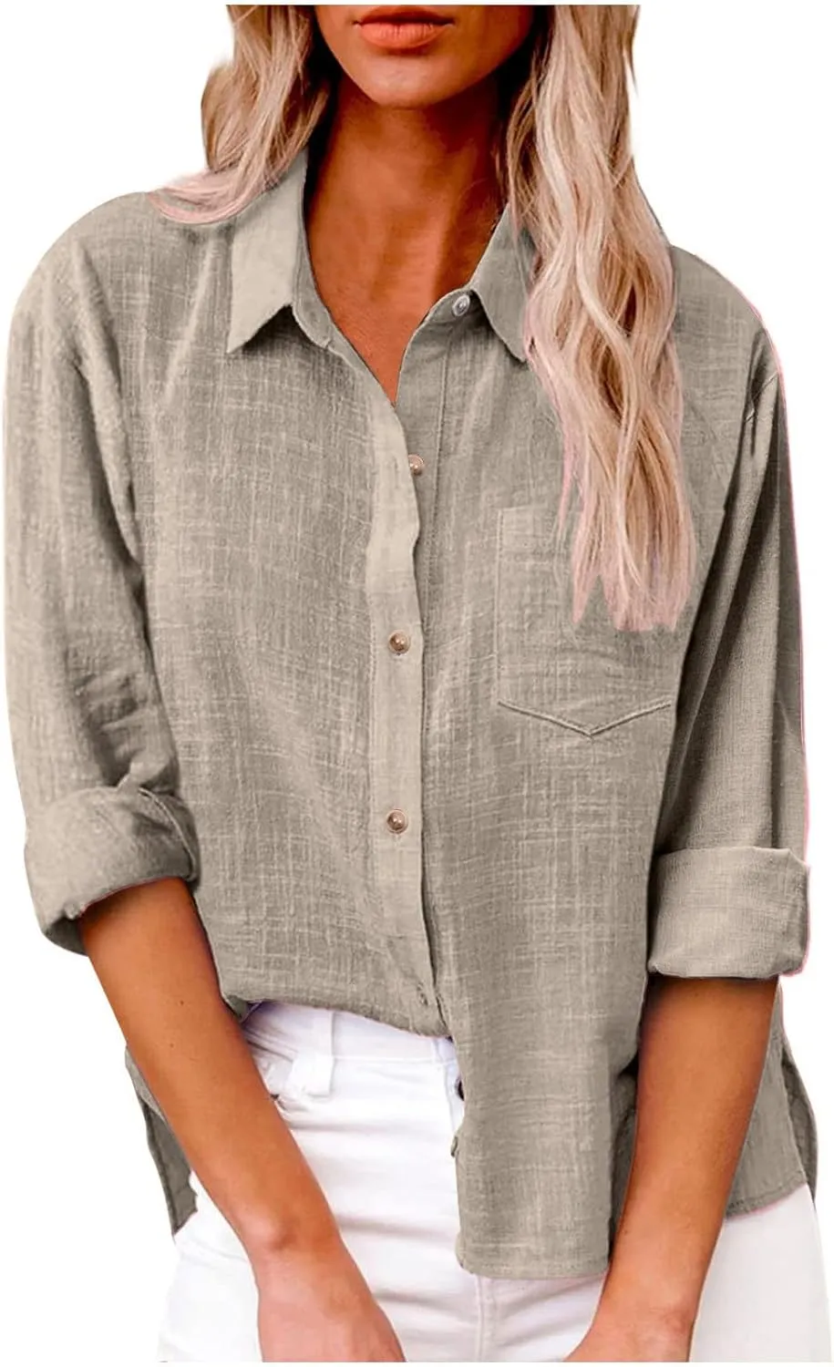 Women's Linen Blouse Long Sleeve Vintage Shirt Top Ladies Summer Casual Womens Dress Tops Shirt