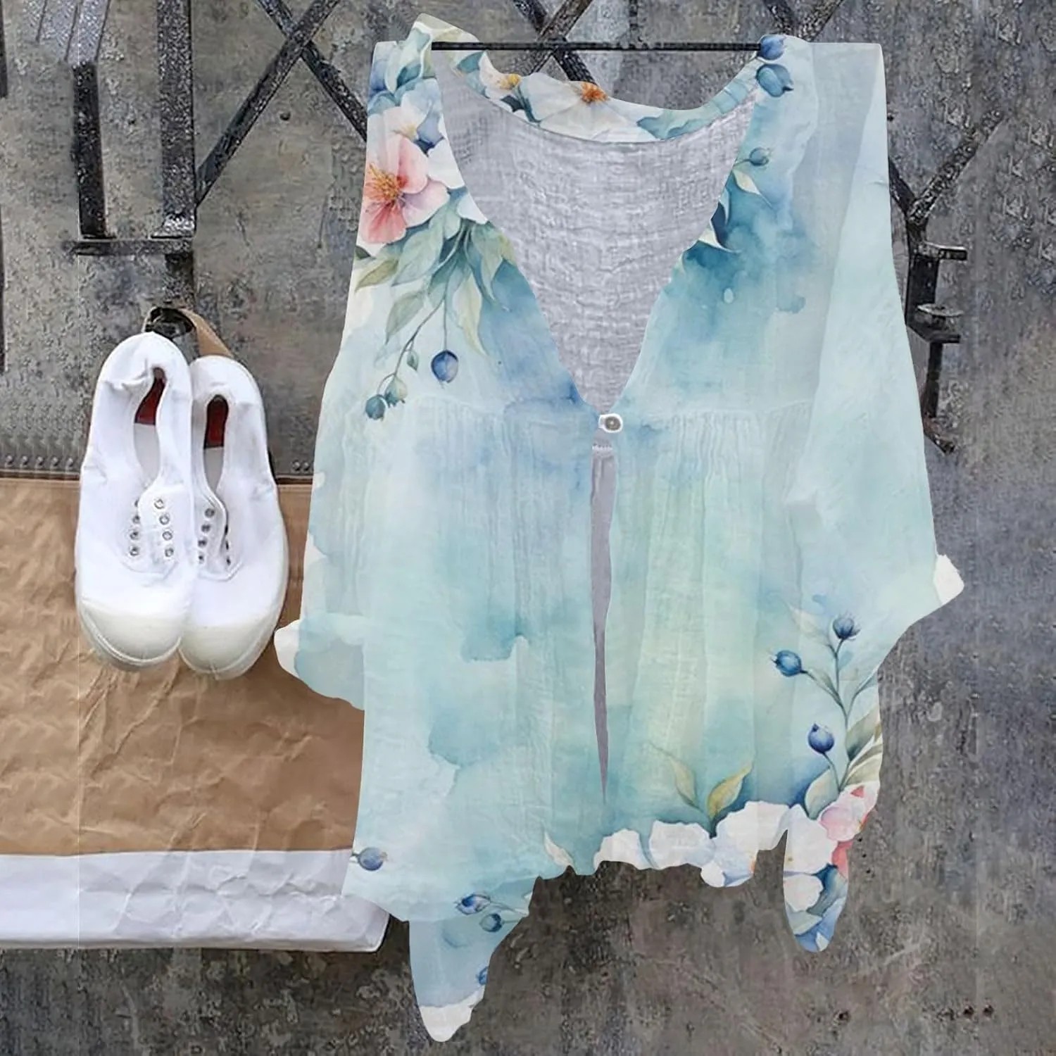 Women's Linen Blouse Women's Floral Butterfly Print Natural Autumn Fragrant Fabric Shirt Cotton Linen Shirt Blouse