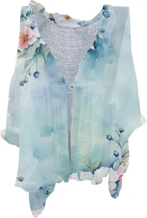 Women's Linen Blouse Women's Floral Butterfly Print Natural Autumn Fragrant Fabric Shirt Cotton Linen Shirt Blouse