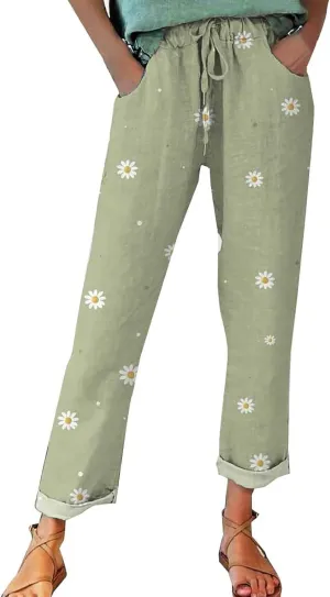 Womens Linen Clothing Tall Linen Pants Women Autumn Linen Print Casual Pants Short Linen Pants for Women