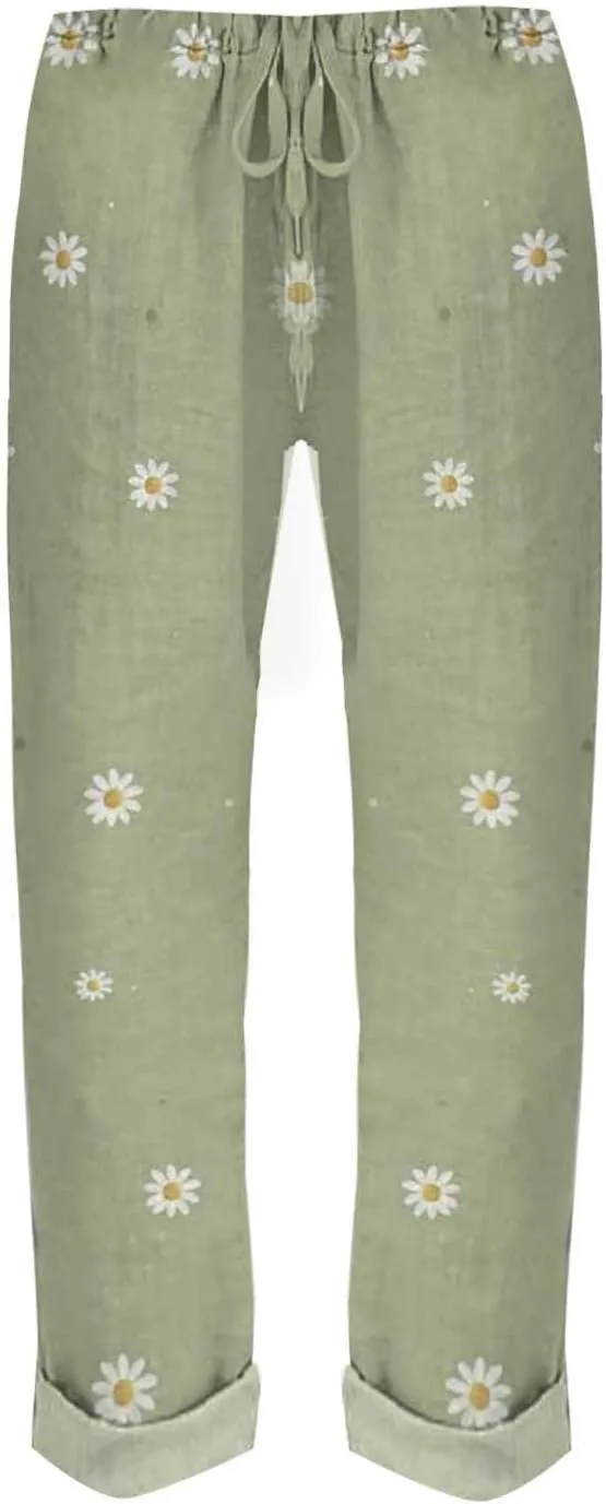 Womens Linen Clothing Tall Linen Pants Women Autumn Linen Print Casual Pants Short Linen Pants for Women