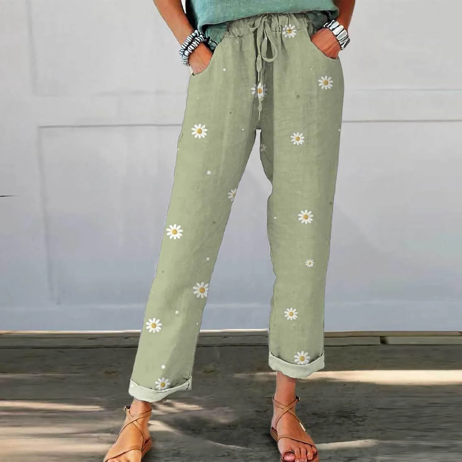 Womens Linen Clothing Tall Linen Pants Women Autumn Linen Print Casual Pants Short Linen Pants for Women